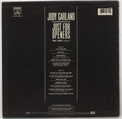 Judy Garland Just For Openers vinyl LP album (LP record) US JGLLPJU733472