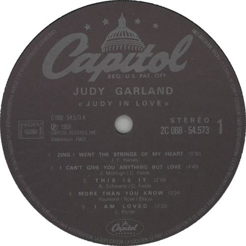 Judy Garland Judy In Love UK vinyl LP album (LP record) (475637)