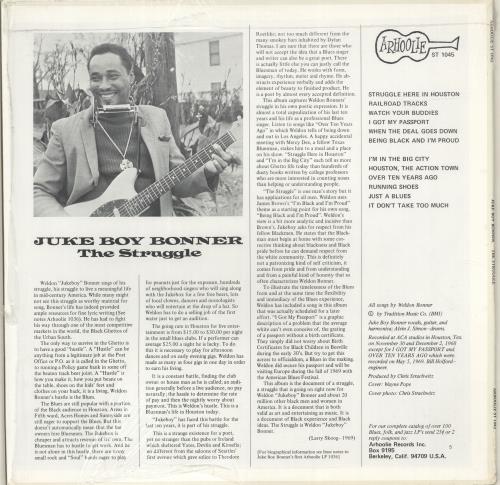 Juke Boy Bonner The Struggle - shrink vinyl LP album (LP record) US J77LPTH693601