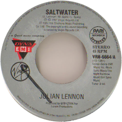 Julian Lennon Saltwater 7" vinyl single (7 inch record / 45) Philippino JLN07SA638480