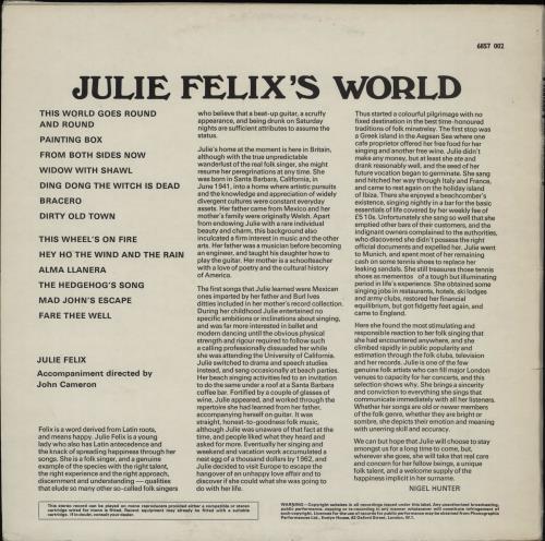 Julie Felix Julie Felix's World vinyl LP album (LP record) UK JCWLPJU757789