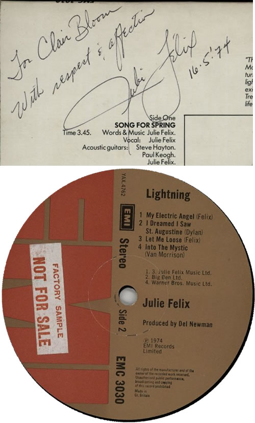 Julie Felix Lightning - Factory Sample - Autographed vinyl LP album (LP record) UK JCWLPLI627359