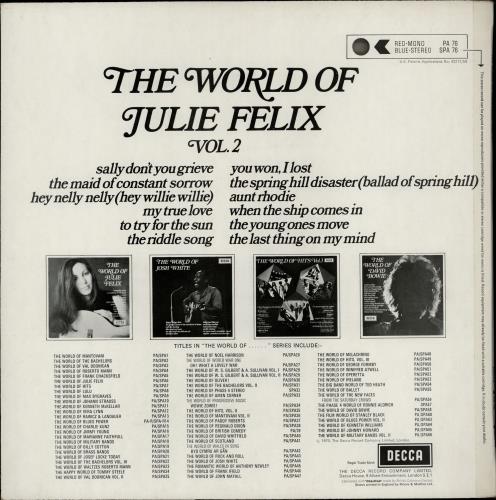 Julie Felix The World Of Julie Felix Volume 2 vinyl LP album (LP record) UK JCWLPTH372869