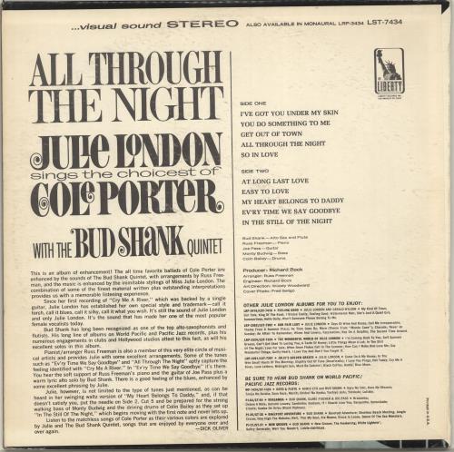 Julie London All Through The Night vinyl LP album (LP record) US JLOLPAL699282