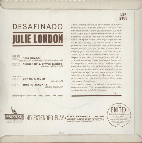 Julie London Desafinado EP 7" vinyl single (7 inch record / 45) UK JLO07DE607308