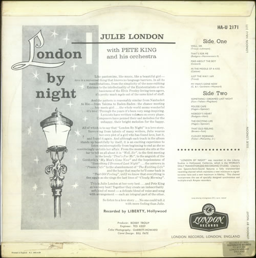 Julie London London By Night vinyl LP album (LP record) UK JLOLPLO531099