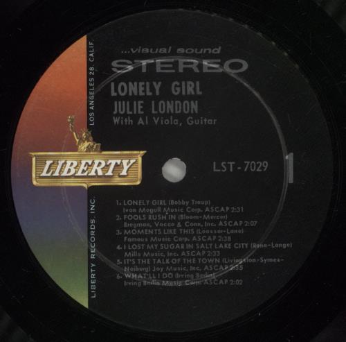 Julie London Lonely Girl vinyl LP album (LP record) US JLOLPLO875735