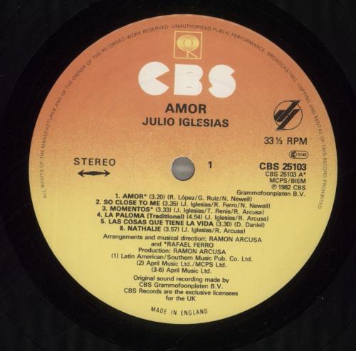 Julio Iglesias Amor vinyl LP album (LP record) UK IGLLPAM504842