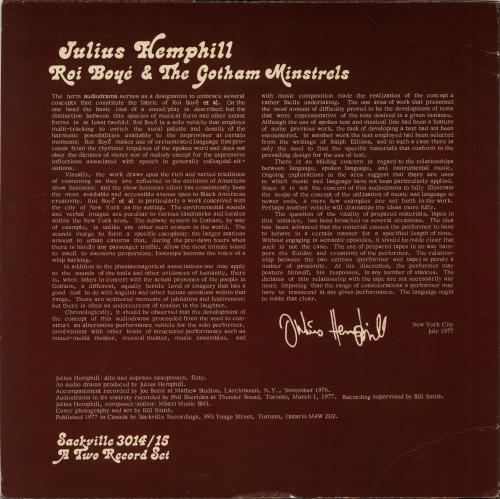 Julius Hemphill Roi Boy� & The Gotham Minstrels 2-LP vinyl record set (Double LP Album) Canadian OWM2LRO705290