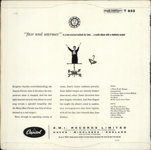 June Christy June, Fair And Warmer! vinyl LP album (LP record) UK JNCLPJU714716