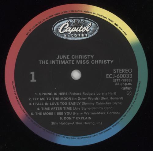 June Christy The Intimate Miss Christy vinyl LP album (LP record) Japanese JNCLPTH871772