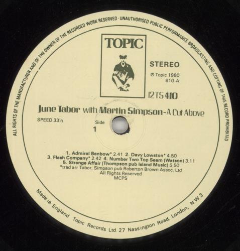 June Tabor & Martin Simpson A Cut Above vinyl LP album (LP record) UK J&MLPAC498608