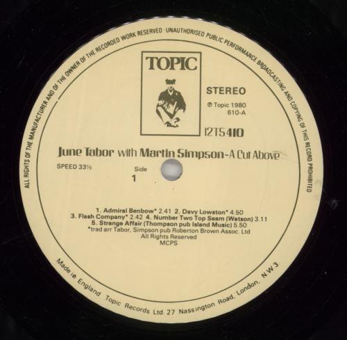 June Tabor & Martin Simpson A Cut Above vinyl LP album (LP record) UK J&MLPAC873642