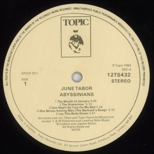 June Tabor Abyssinians vinyl LP album (LP record) UK JNOLPAB498591