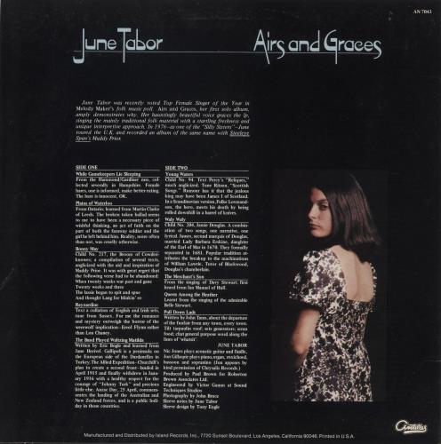 June Tabor Airs And Graces vinyl LP album (LP record) US JNOLPAI877689
