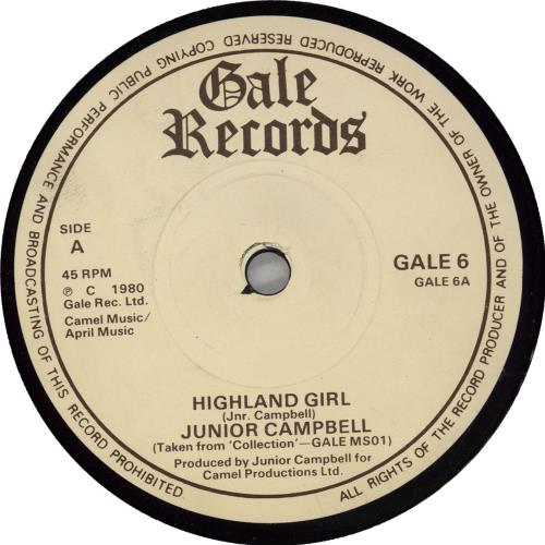 Junior Campbell Highland Girl 7" vinyl single (7 inch record / 45) UK JCB07HI765532