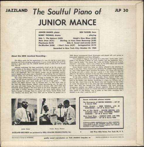 Junior Mance The Soulful Piano Of Junior Mance vinyl LP album (LP record) UK JM4LPTH535083