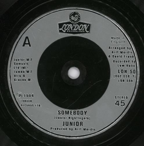 Junior Somebody 7" vinyl single (7 inch record / 45) UK JNR07SO893167