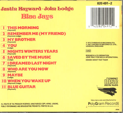 Justin Hayward Bluejays CD album (CDLP) US JHWCDBL94903