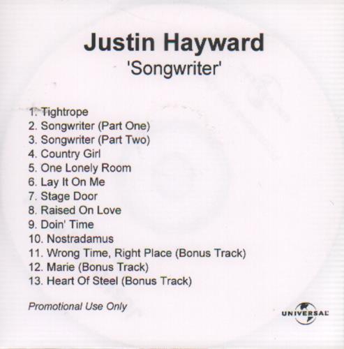 Justin Hayward Songwriter CD-R acetate UK JHWCRSO648217