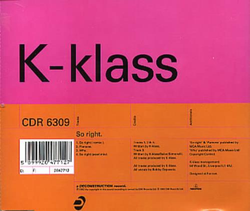 K-Klass So Right CD single (CD5 / 5") UK KKLC5SO47856