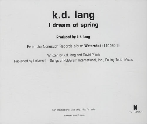 K.D. Lang I Dream Of Spring CD single (CD5 / 5") US KDLC5ID430235