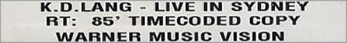 K.D. Lang Live In Sydney video (VHS or PAL or NTSC) UK KDLVILI300694