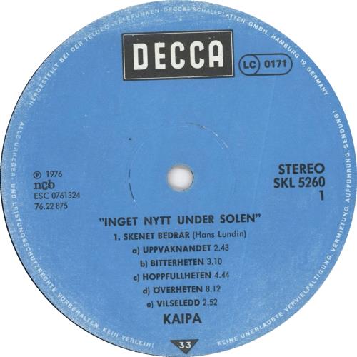 Kaipa Inget Nytt Under Solen vinyl LP album (LP record) Swedish KGKLPIN727420