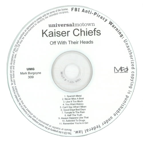 Kaiser Chiefs Off With Their Heads CD-R acetate US KAZCROF525391