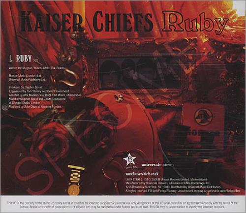 Kaiser Chiefs Ruby CD single (CD5 / 5") US KAZC5RU391792