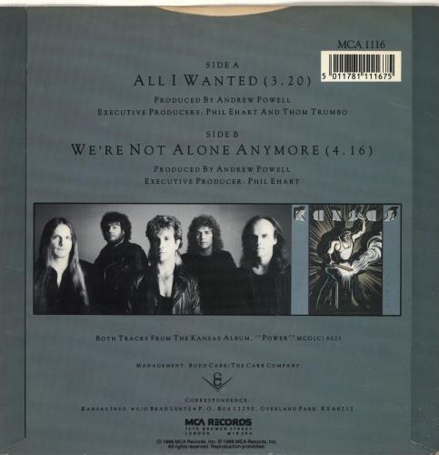 Kansas All I Wanted 7" vinyl single (7 inch record / 45) UK KNS07AL690189