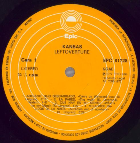 Kansas Leftoverture vinyl LP album (LP record) Spanish KNSLPLE823387