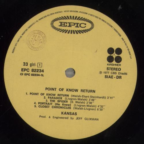 Kansas Point Of Know Return vinyl LP album (LP record) UK KNSLPPO355802