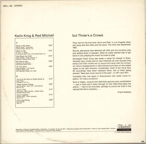 Karin Krog But Three's A Crowd vinyl LP album (LP record) Swedish KK5LPBU697063