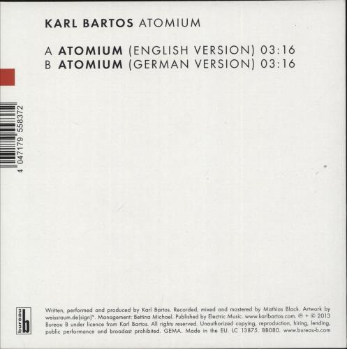 Karl Bartos Atomium - Autographed 7" vinyl single (7 inch record / 45) UK KBS07AT873546