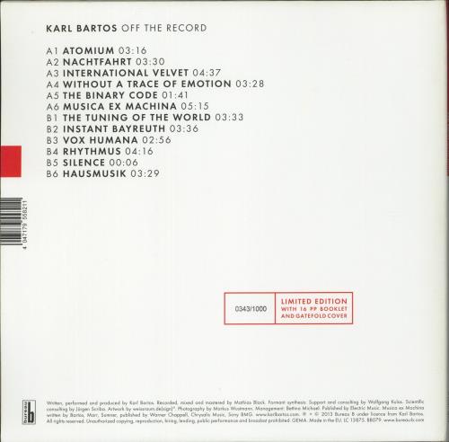 Karl Bartos Off The Record - 180gm Vinyl - Numbered vinyl LP album (LP record) German KBSLPOF865461
