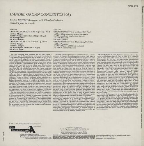 Karl Richter Handel Organ Concertos, Vol. 3 vinyl LP album (LP record) UK K65LPHA762298