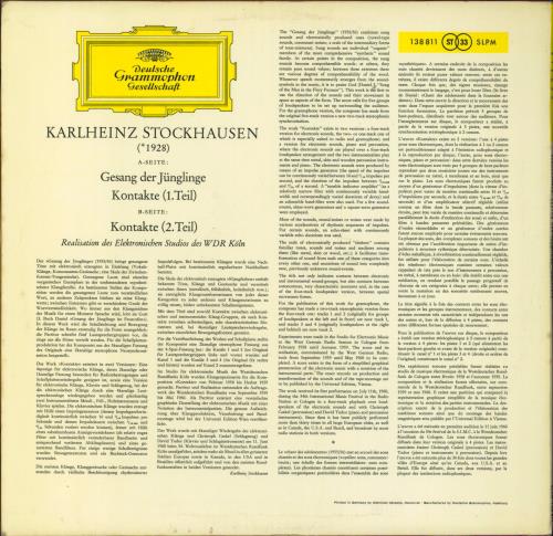 Karlheinz Stockhausen Gesang Der J�nglinge - Kontakte - 2nd vinyl LP album (LP record) German KK4LPGE793517