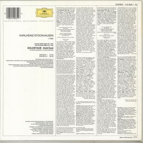 Karlheinz Stockhausen Goldstaub / Gold Dust vinyl LP album (LP record) German KK4LPGO702766