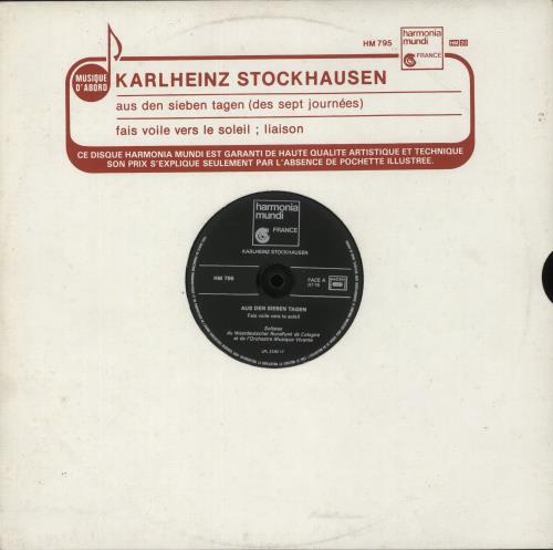Karlheinz Stockhausen Karlheinz Stockhausen: Aus Den Sieben Tagen vinyl LP album (LP record) French KK4LPKA880177
