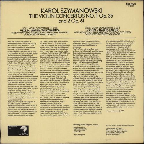 Karol Szymanowski The Violin Concertos vinyl LP album (LP record) UK S54LPTH871554