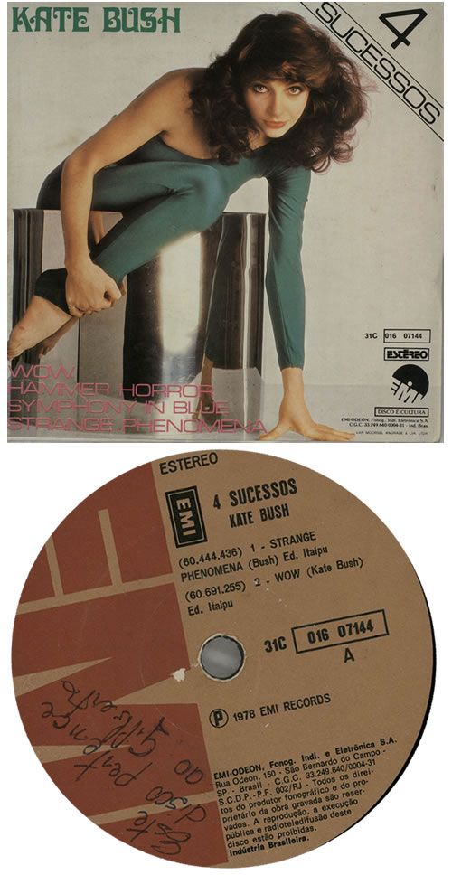 Kate Bush 4 Sucessos - EX 7" vinyl single (7 inch record / 45) Brazilian BUS07SU581619