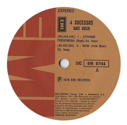 Kate Bush 4 Sucessos 7" vinyl single (7 inch record / 45) Brazilian BUS07SU467737