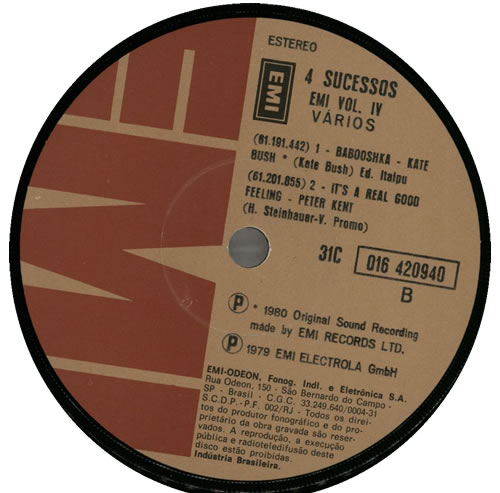 Kate Bush Babooshka - 4 Sucessos Vol. IV 7" vinyl single (7 inch record / 45) Brazilian BUS07BA67523