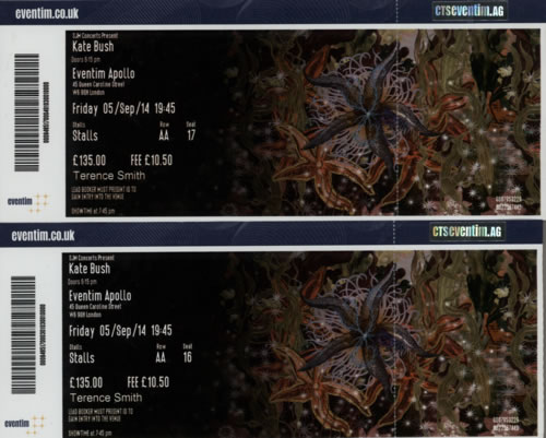 Kate Bush Before The Dawn Tour Programme + 2 Tickets tour programme UK BUSTRBE612252