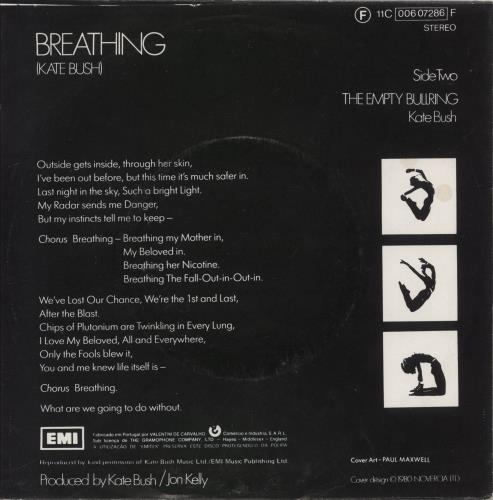 Kate Bush Breathing 7" vinyl single (7 inch record / 45) Portuguese BUS07BR279334