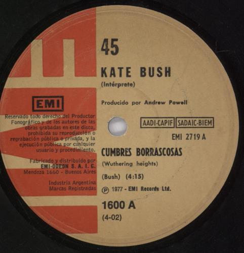 Kate Bush Cumbres Borrascosas 7" vinyl single (7 inch record / 45) Argentinean BUS07CU891701