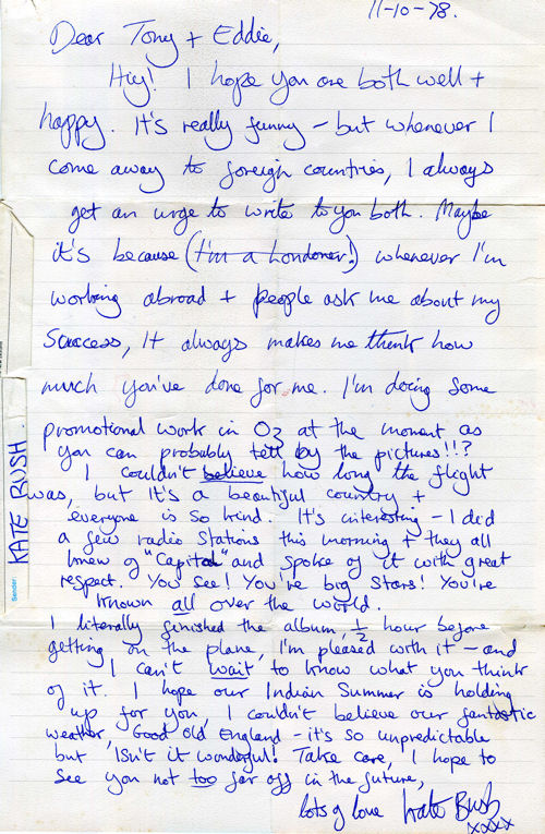 Kate Bush Handwritten Letter to Capital Radio memorabilia UK BUSMMHA576714