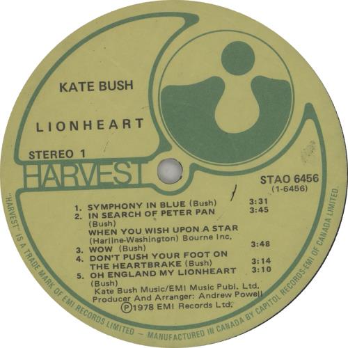 Kate Bush Lionheart vinyl LP album (LP record) Canadian BUSLPLI444585