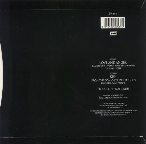 Kate Bush Love And Anger 7" vinyl single (7 inch record / 45) UK BUS07LO236985